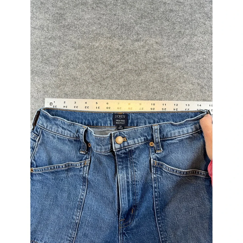 J.Crew‎ Women High-Rise Bootcut Blue Denim Jeans 30 Patch Pocket Stretch Retro
